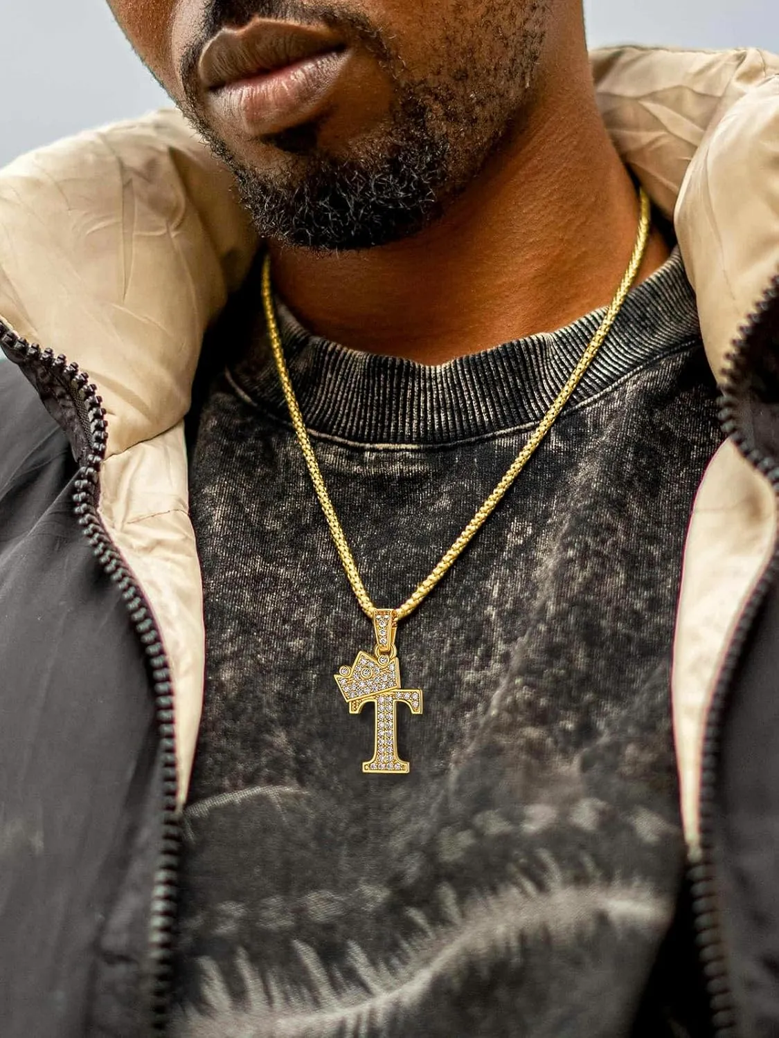 Supcare Bling Initial Necklace for Men Letter Pendant 18K Gold Plated Mens Necklace Hip Hop Jewelry Men Gift (with Gift Package)