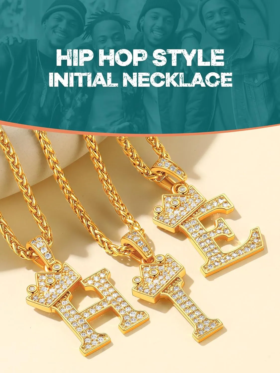 Supcare Bling Initial Necklace for Men Letter Pendant 18K Gold Plated Mens Necklace Hip Hop Jewelry Men Gift (with Gift Package)
