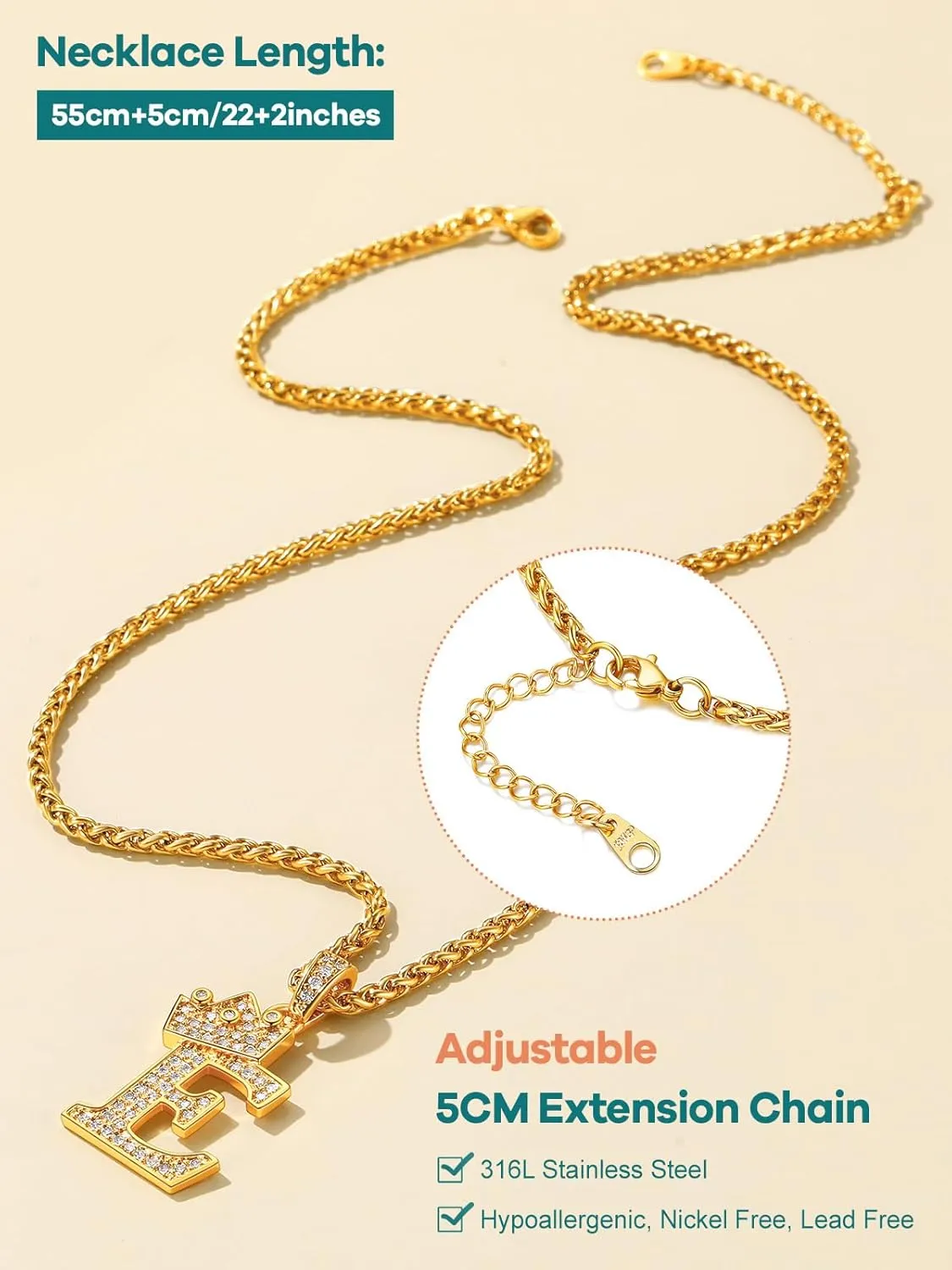 Supcare Bling Initial Necklace for Men Letter Pendant 18K Gold Plated Mens Necklace Hip Hop Jewelry Men Gift (with Gift Package)