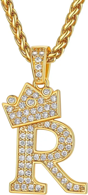 Supcare Bling Initial Necklace for Men Letter Pendant 18K Gold Plated Mens Necklace Hip Hop Jewelry Men Gift (with Gift Package)