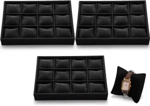 Sureio 36 Slots Grid Watch Drawer Organizer Bracelet Pillows for Jewelry Display Watch Tray Holder for Women Girls Gifts(Black)