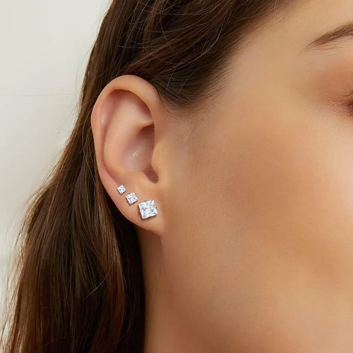 Surgical Steel Studs Earrings for Women Men,Hypoallergenic Silver 14K Gold Plated Stainless Steel Square/Heart/Five-Point Star Shape Cubic Zirconia Studs Earrings for Sensitive Ears Cartilage Helix Piercing