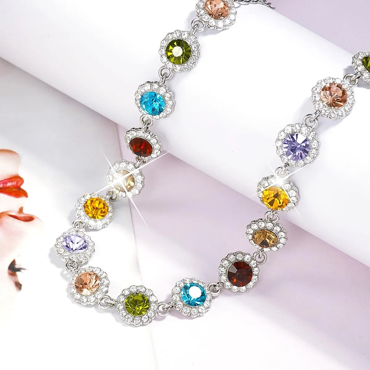 Suyi Crystal Colorful Choker Necklace Sparkly Rhinestone Necklace for Women