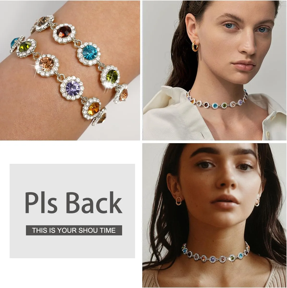 Suyi Crystal Colorful Choker Necklace Sparkly Rhinestone Necklace for Women