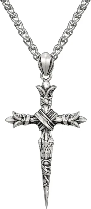 SWEETV Designer Oxidized Sterling Silver Cross Necklace for Men, Vintage Chunky Big Cross Pendant, Amulet Necklace Jewelry Gift for Men