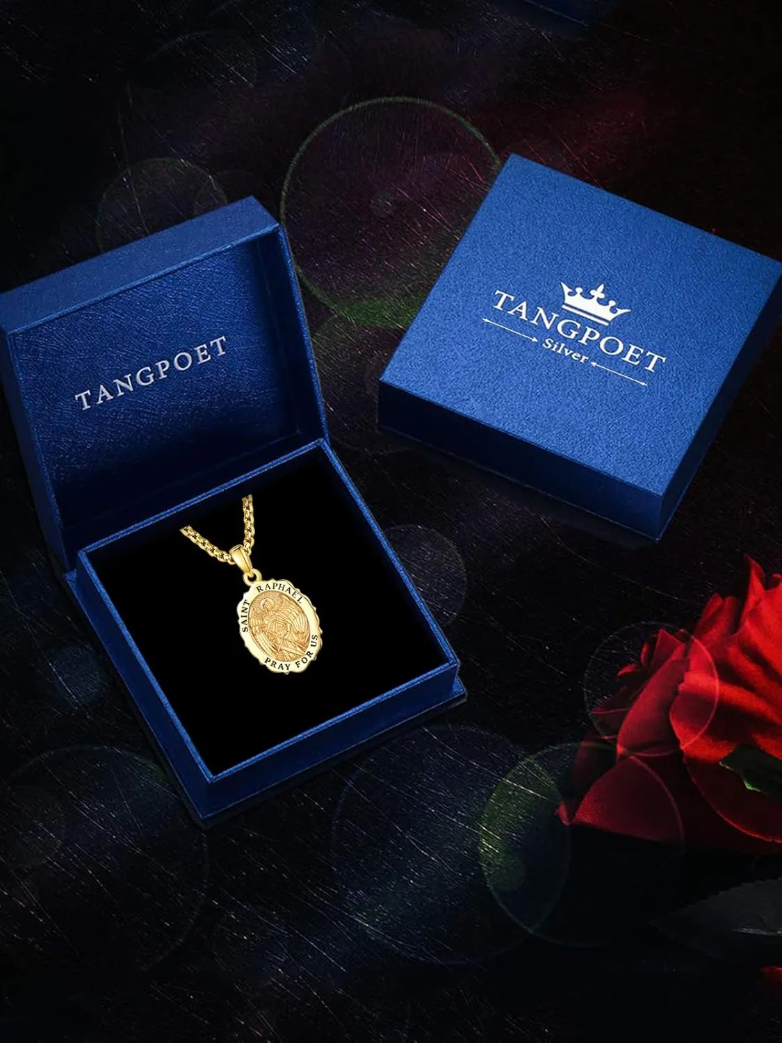TANGPOET Saint Medals Pendant Necklace for Men Women 925 Sterling Silver 24K Gold Plated Patron Religious Christian Protection Amulet Jewelry Gifts for Birthday Mothers Fathers Day Christmas