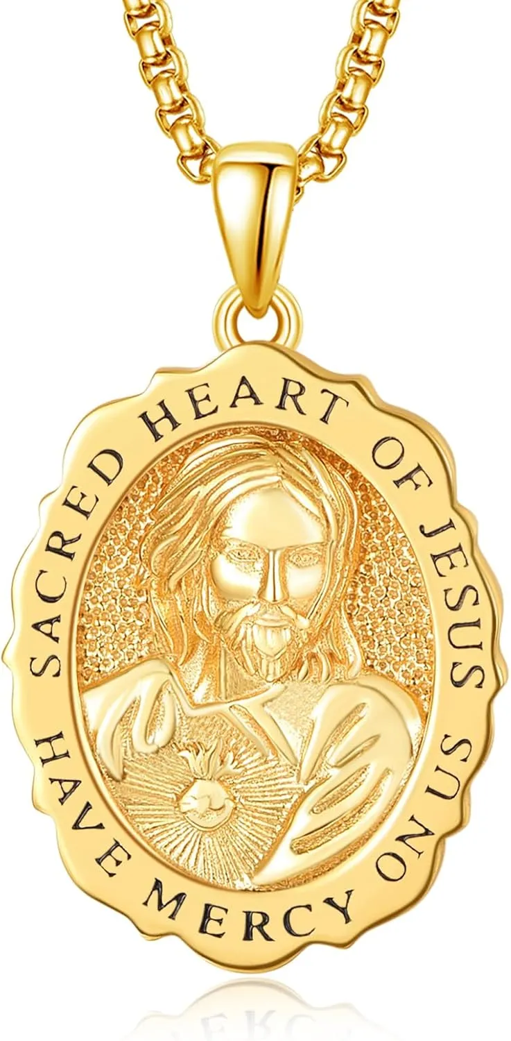 TANGPOET Saint Medals Pendant Necklace for Men Women 925 Sterling Silver 24K Gold Plated Patron Religious Christian Protection Amulet Jewelry Gifts for Birthday Mothers Fathers Day Christmas