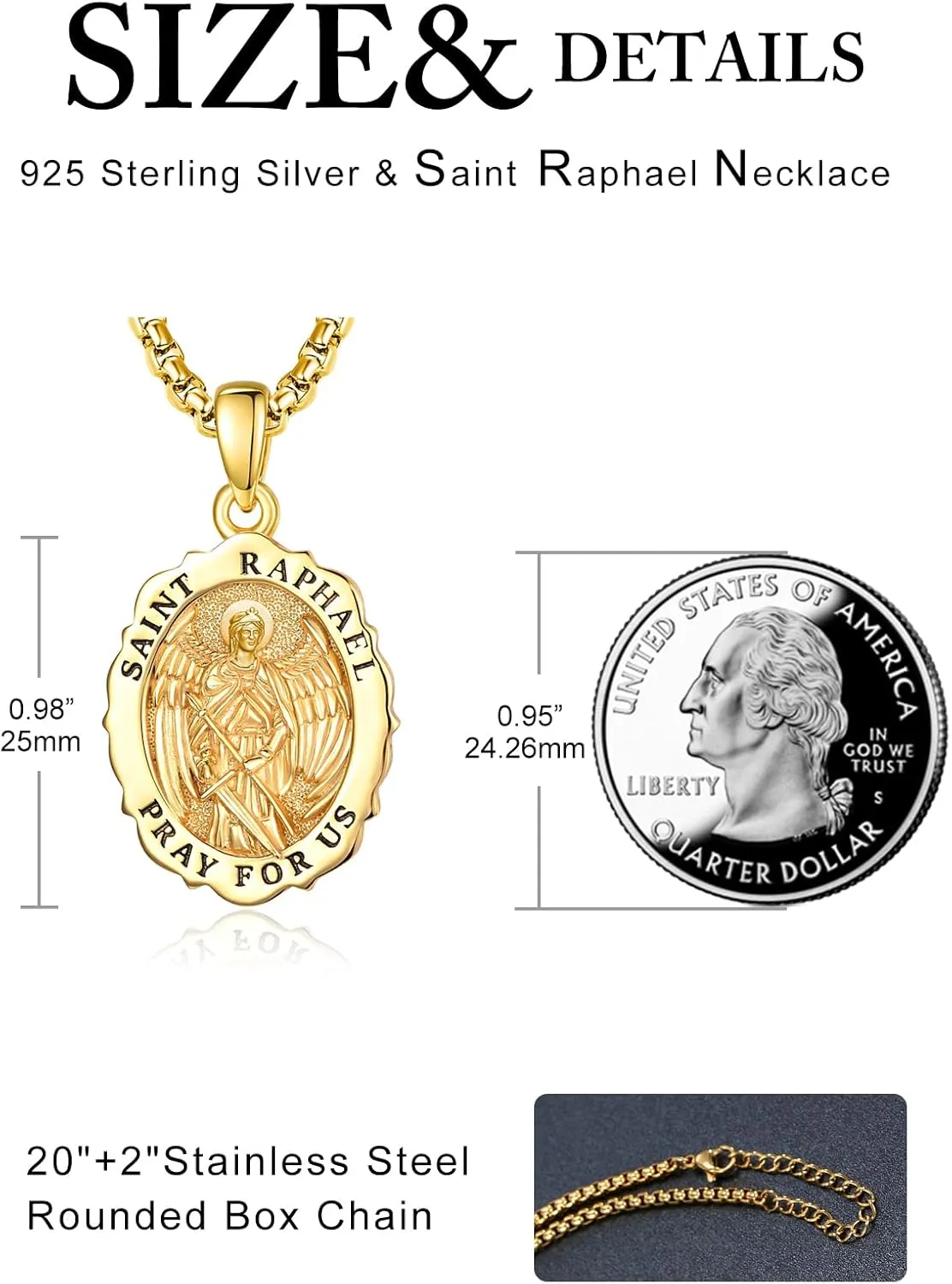 TANGPOET Saint Medals Pendant Necklace for Men Women 925 Sterling Silver 24K Gold Plated Patron Religious Christian Protection Amulet Jewelry Gifts for Birthday Mothers Fathers Day Christmas
