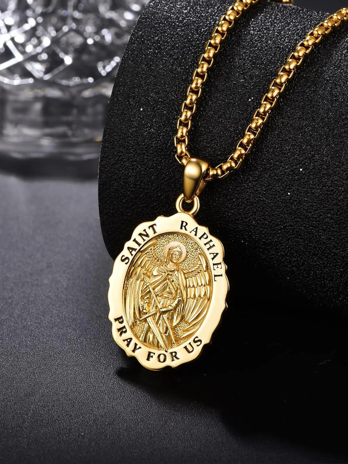 TANGPOET Saint Medals Pendant Necklace for Men Women 925 Sterling Silver 24K Gold Plated Patron Religious Christian Protection Amulet Jewelry Gifts for Birthday Mothers Fathers Day Christmas