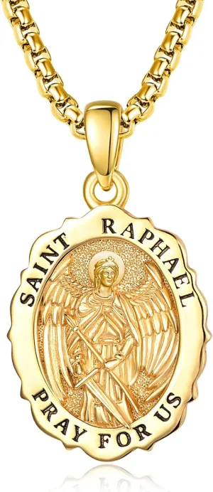 TANGPOET Saint Medals Pendant Necklace for Men Women 925 Sterling Silver 24K Gold Plated Patron Religious Christian Protection Amulet Jewelry Gifts for Birthday Mothers Fathers Day Christmas
