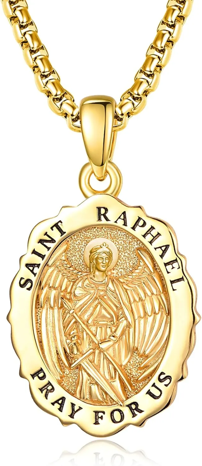 TANGPOET Saint Medals Pendant Necklace for Men Women 925 Sterling Silver 24K Gold Plated Patron Religious Christian Protection Amulet Jewelry Gifts for Birthday Mothers Fathers Day Christmas