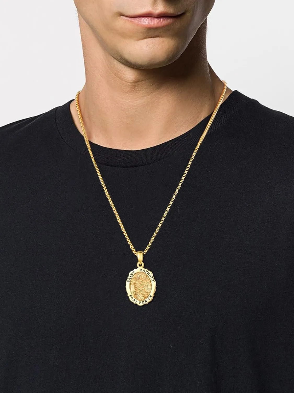 TANGPOET Saint Medals Pendant Necklace for Men Women 925 Sterling Silver 24K Gold Plated Patron Religious Christian Protection Amulet Jewelry Gifts for Birthday Mothers Fathers Day Christmas