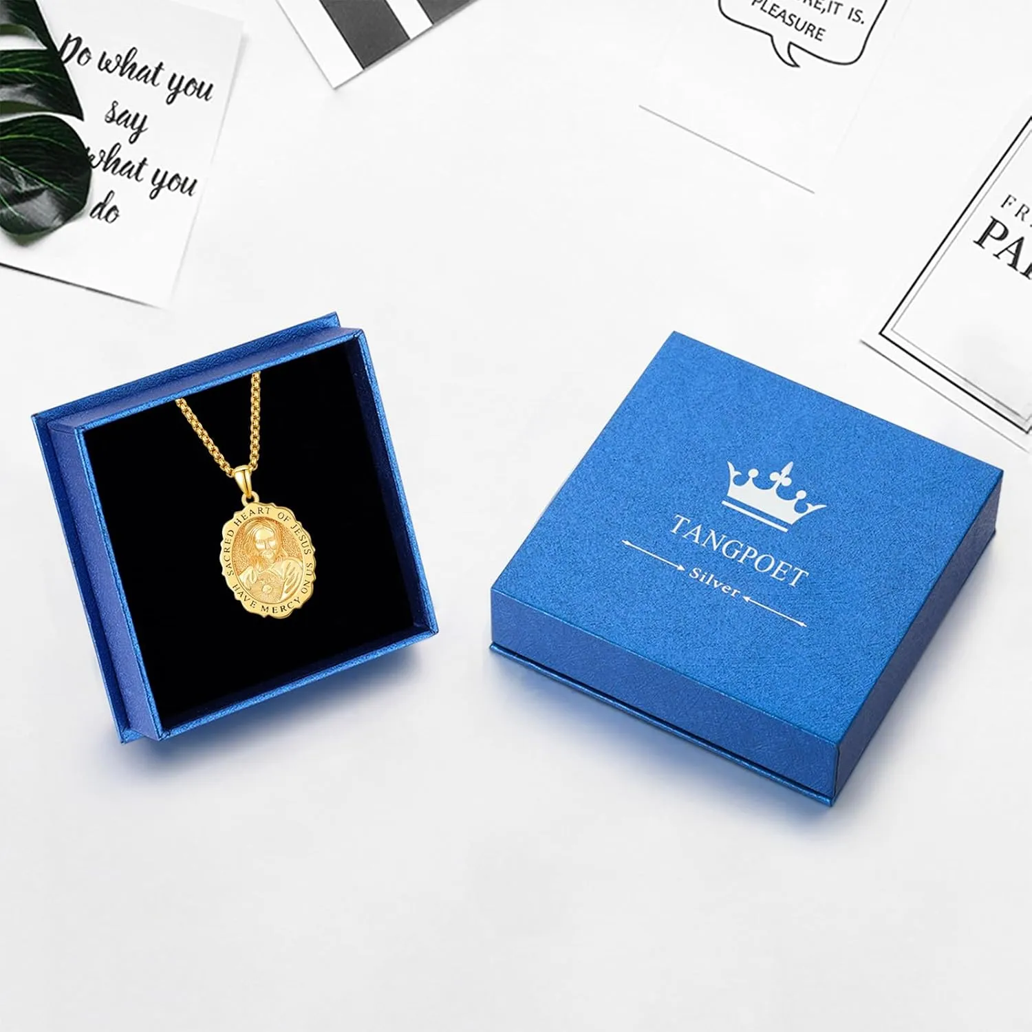 TANGPOET Saint Medals Pendant Necklace for Men Women 925 Sterling Silver 24K Gold Plated Patron Religious Christian Protection Amulet Jewelry Gifts for Birthday Mothers Fathers Day Christmas