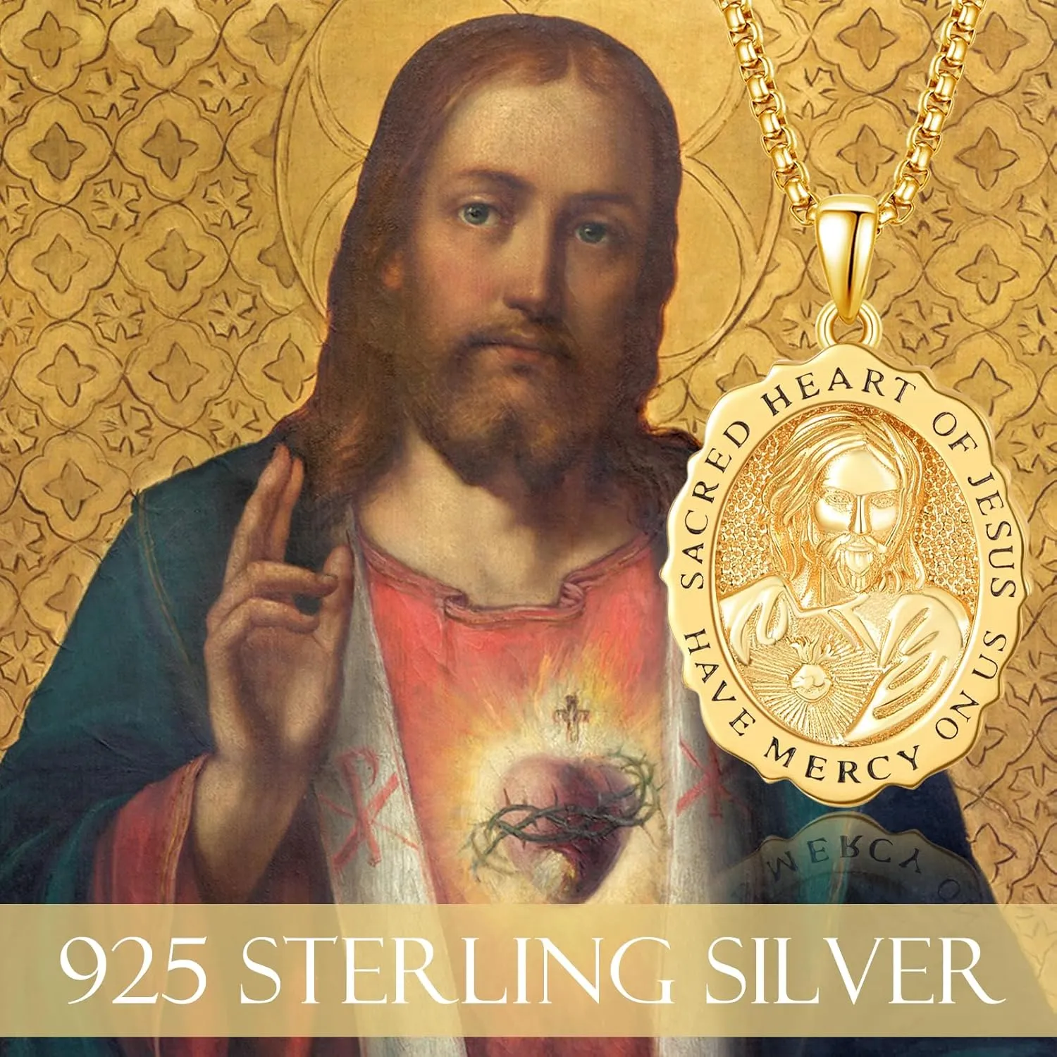 TANGPOET Saint Medals Pendant Necklace for Men Women 925 Sterling Silver 24K Gold Plated Patron Religious Christian Protection Amulet Jewelry Gifts for Birthday Mothers Fathers Day Christmas