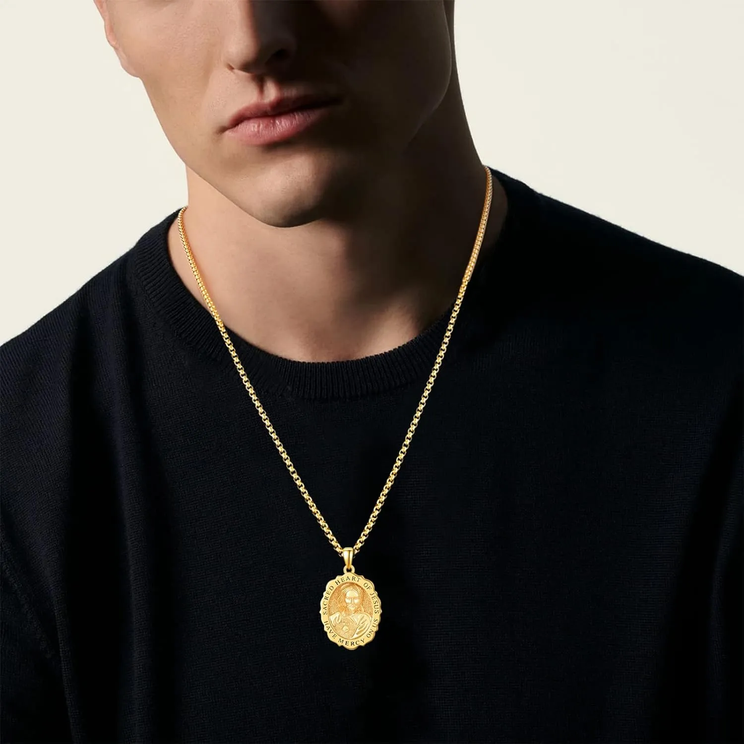 TANGPOET Saint Medals Pendant Necklace for Men Women 925 Sterling Silver 24K Gold Plated Patron Religious Christian Protection Amulet Jewelry Gifts for Birthday Mothers Fathers Day Christmas