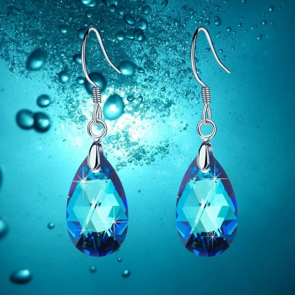 Teardrop Austrian Crystal Drop Dangle Earrings for Women 925 Sterling Silver Hook Hypoallergenic Jewelry
