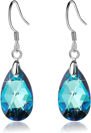 Teardrop Austrian Crystal Drop Dangle Earrings for Women 925 Sterling Silver Hook Hypoallergenic Jewelry