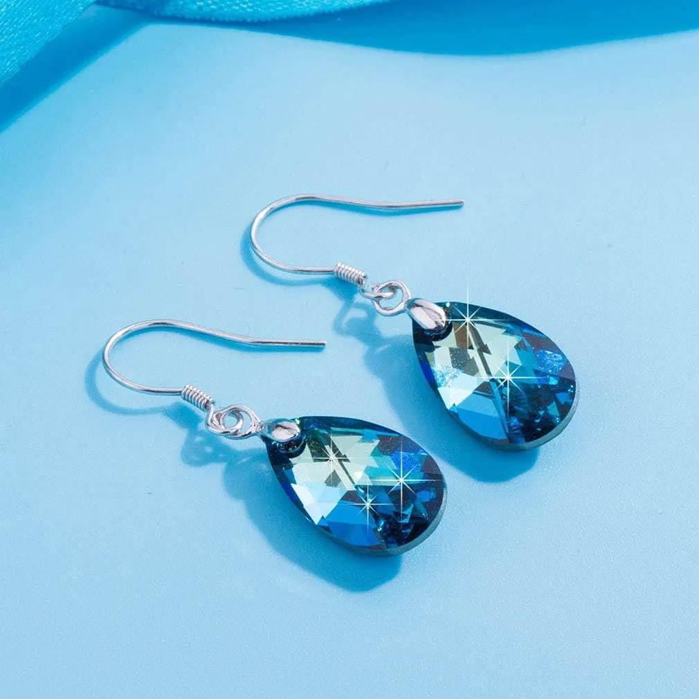 Teardrop Austrian Crystal Drop Dangle Earrings for Women 925 Sterling Silver Hook Hypoallergenic Jewelry