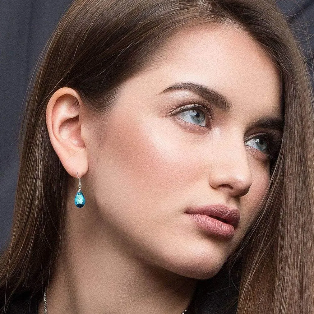 Teardrop Austrian Crystal Drop Dangle Earrings for Women 925 Sterling Silver Hook Hypoallergenic Jewelry