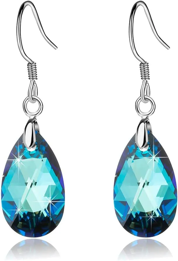 Teardrop Austrian Crystal Drop Dangle Earrings for Women 925 Sterling Silver Hook Hypoallergenic Jewelry