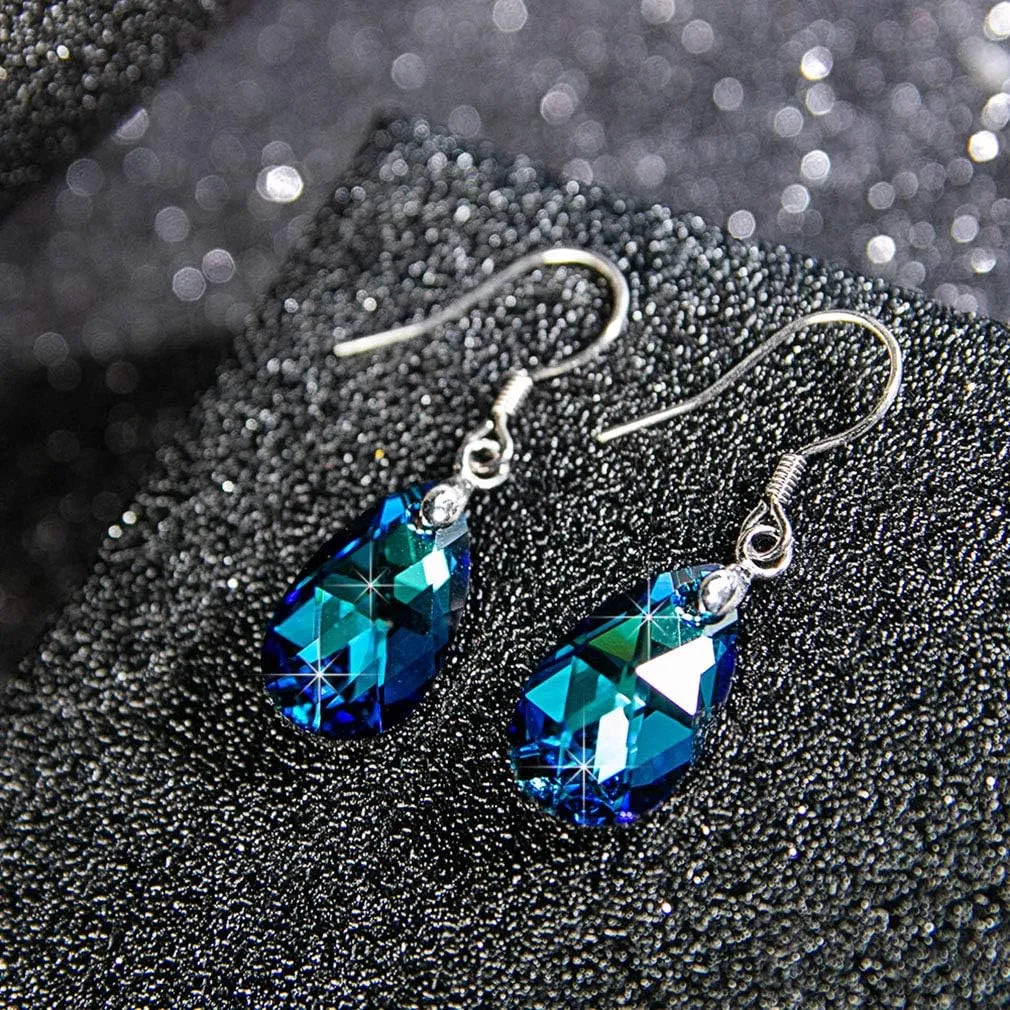 Teardrop Austrian Crystal Drop Dangle Earrings for Women 925 Sterling Silver Hook Hypoallergenic Jewelry