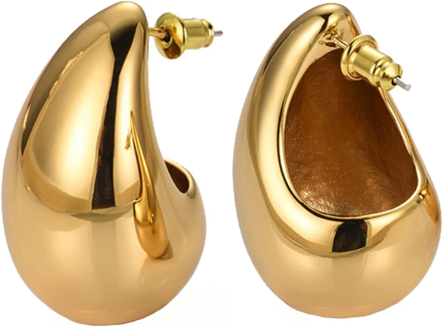 Teardrop Earrings Dupes for Women, Chunky Gold Hoop Earrings Lightweight Waterdrop Hollow Open Hoops Silver Gold Trending Oversized Statement Style Earring Hypoallergenic Gold Plated Earrings Fashion Jewelry for Women