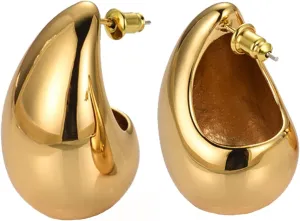 Teardrop Earrings Dupes for Women, Chunky Gold Hoop Earrings Lightweight Waterdrop Hollow Open Hoops Silver Gold Trending Oversized Statement Style Earring Hypoallergenic Gold Plated Earrings Fashion Jewelry for Women