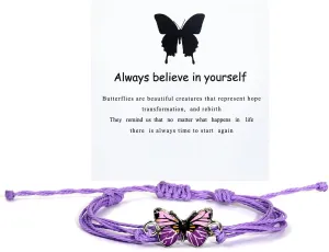 tenghong2021 Boho Butterfly Bracelet Multiple Colors Butterfly Adjustable String Bracelet Cute Hand Woven Colorful Butterfly Charm Bracelets for Women Friendship Gifts Jewelry