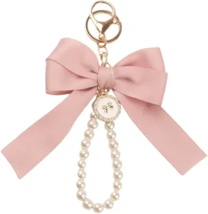 tenghong2021 Lily Sakura Flower Keychain Wristlet for Women Pearl Bow Key Chains Car Keys Holder Accessories Gift