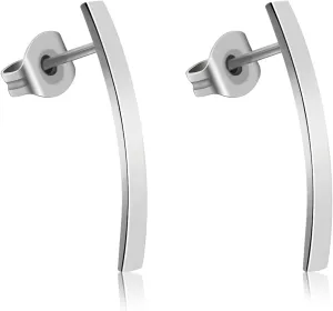 TGNEL Pure Titanium Earrings Studs, Simple Long Bar Nickel Free Post Earrings for Sensitive Ears | Silver Earrings for Women Men Curved/Straight