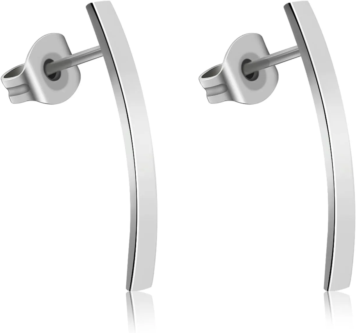 TGNEL Pure Titanium Earrings Studs, Simple Long Bar Nickel Free Post Earrings for Sensitive Ears | Silver Earrings for Women Men Curved/Straight