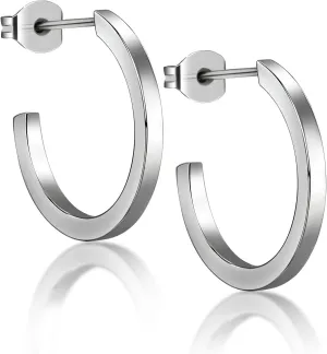 TGNEL Womens Pure Titanium Earrings Hoops Lightweight, Thin Square Edge Open Hoop Earrings Hypoallergenic for Sensitive Ears(Round Hoop)