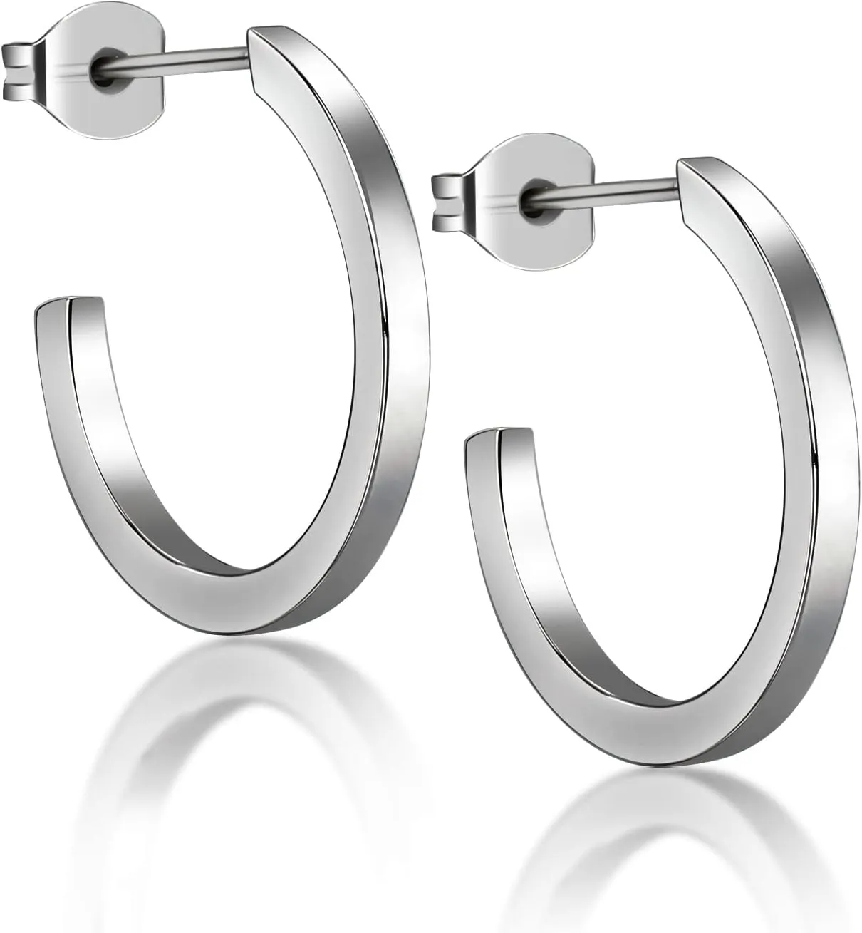 TGNEL Womens Pure Titanium Earrings Hoops Lightweight, Thin Square Edge Open Hoop Earrings Hypoallergenic for Sensitive Ears(Round Hoop)