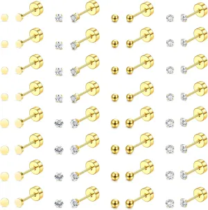 THUNARAZ 16 Pairs Tiny Cartilage Stud Earrings for Women Men Surgical Steel Flat Back Cartilage Earrings Hypoallergenic Cubic Zirconia Tiny Ball Studs Earrings 2mm 3mm Tragus Helix Daith Piercing