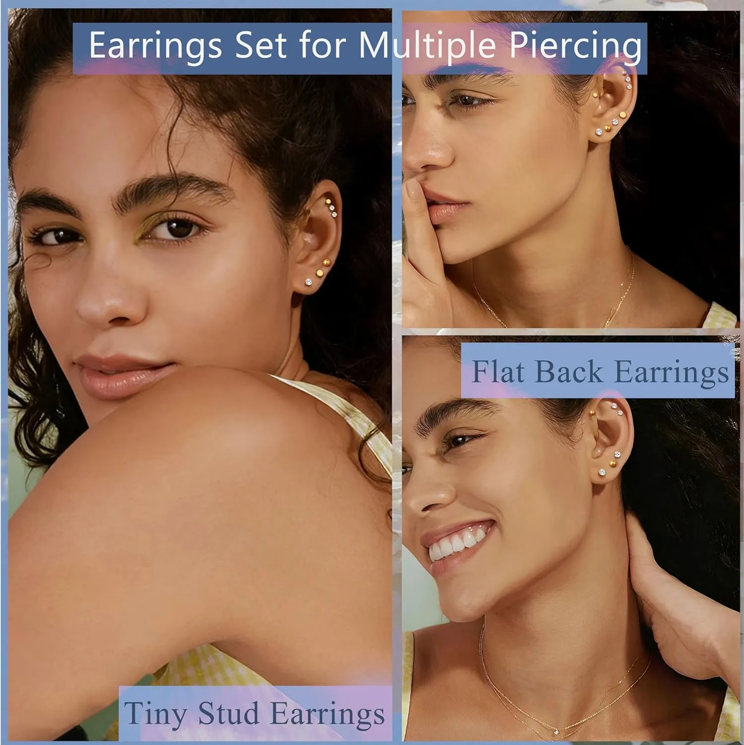 THUNARAZ 16 Pairs Tiny Cartilage Stud Earrings for Women Men Surgical Steel Flat Back Cartilage Earrings Hypoallergenic Cubic Zirconia Tiny Ball Studs Earrings 2mm 3mm Tragus Helix Daith Piercing