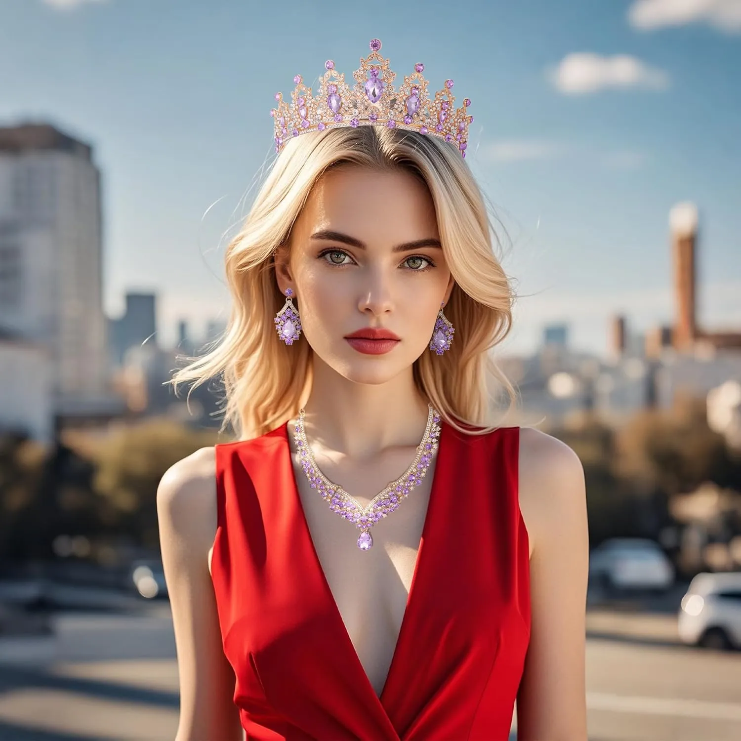 Tiaras Crown And Jewelry Sets for women,Tiaras Earrings and Necklace for Wedding, Birthday,Rhinestone Crystal Bridal Jewelry Sets for Costume Birthday Party Prom(A1)