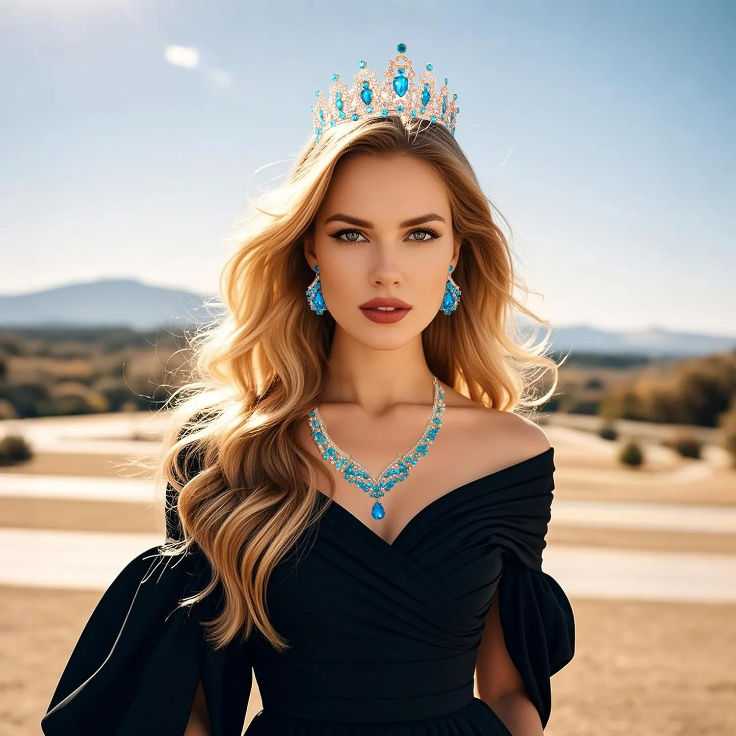Tiaras Crown And Jewelry Sets for women,Tiaras Earrings and Necklace for Wedding, Birthday,Rhinestone Crystal Bridal Jewelry Sets for Costume Birthday Party Prom(A1)