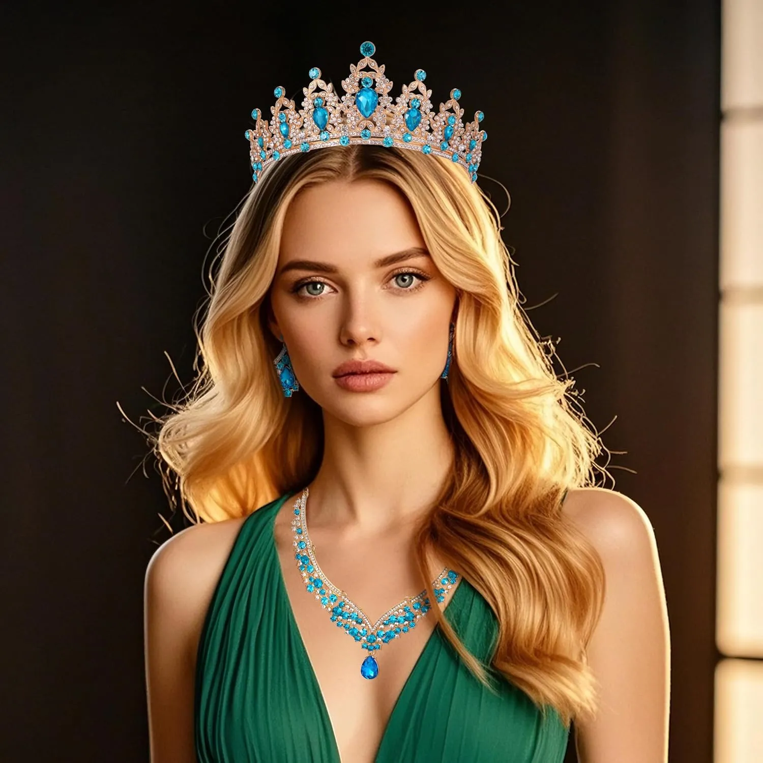 Tiaras Crown And Jewelry Sets for women,Tiaras Earrings and Necklace for Wedding, Birthday,Rhinestone Crystal Bridal Jewelry Sets for Costume Birthday Party Prom(A1)