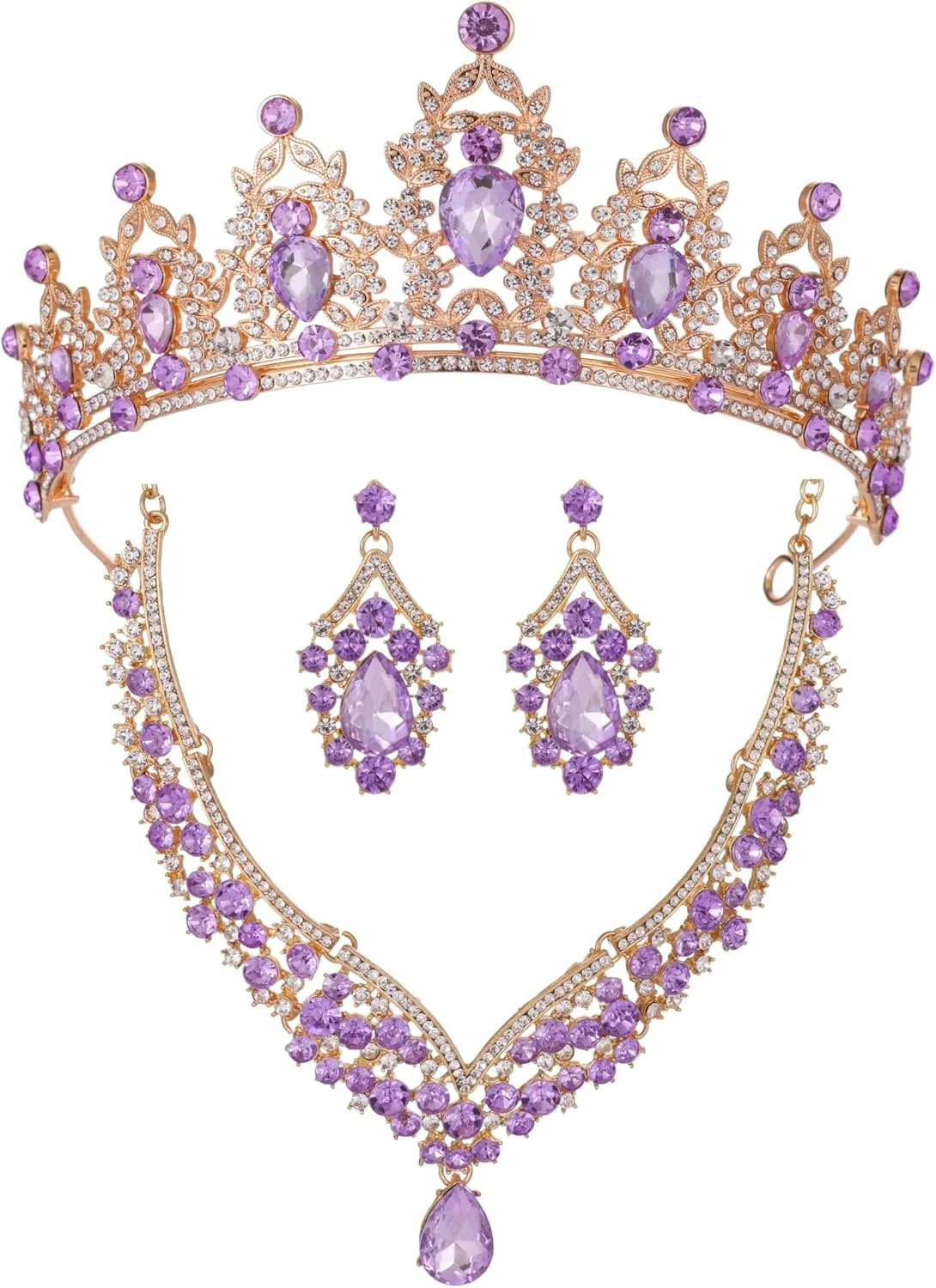 Tiaras Crown And Jewelry Sets for women,Tiaras Earrings and Necklace for Wedding, Birthday,Rhinestone Crystal Bridal Jewelry Sets for Costume Birthday Party Prom(A1)