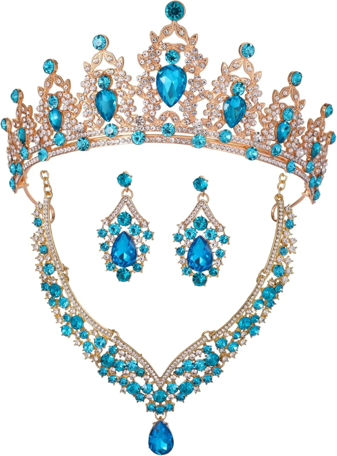 Tiaras Crown And Jewelry Sets for women,Tiaras Earrings and Necklace for Wedding, Birthday,Rhinestone Crystal Bridal Jewelry Sets for Costume Birthday Party Prom(A1)