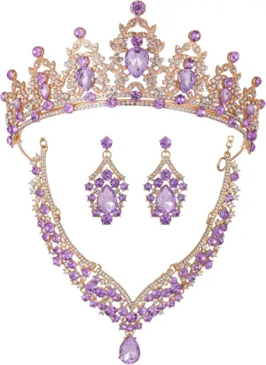 Tiaras Crown And Jewelry Sets for women,Tiaras Earrings and Necklace for Wedding, Birthday,Rhinestone Crystal Bridal Jewelry Sets for Costume Birthday Party Prom(A1)