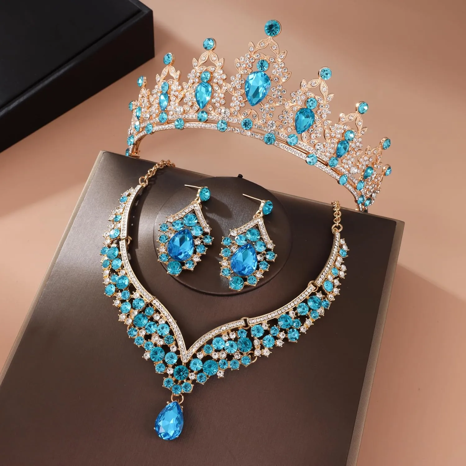Tiaras Crown And Jewelry Sets for women,Tiaras Earrings and Necklace for Wedding, Birthday,Rhinestone Crystal Bridal Jewelry Sets for Costume Birthday Party Prom(A1)