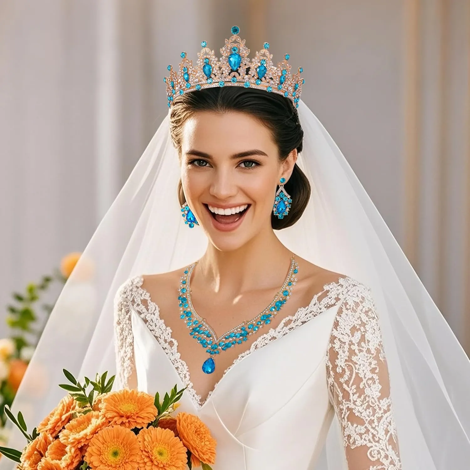 Tiaras Crown And Jewelry Sets for women,Tiaras Earrings and Necklace for Wedding, Birthday,Rhinestone Crystal Bridal Jewelry Sets for Costume Birthday Party Prom(A1)