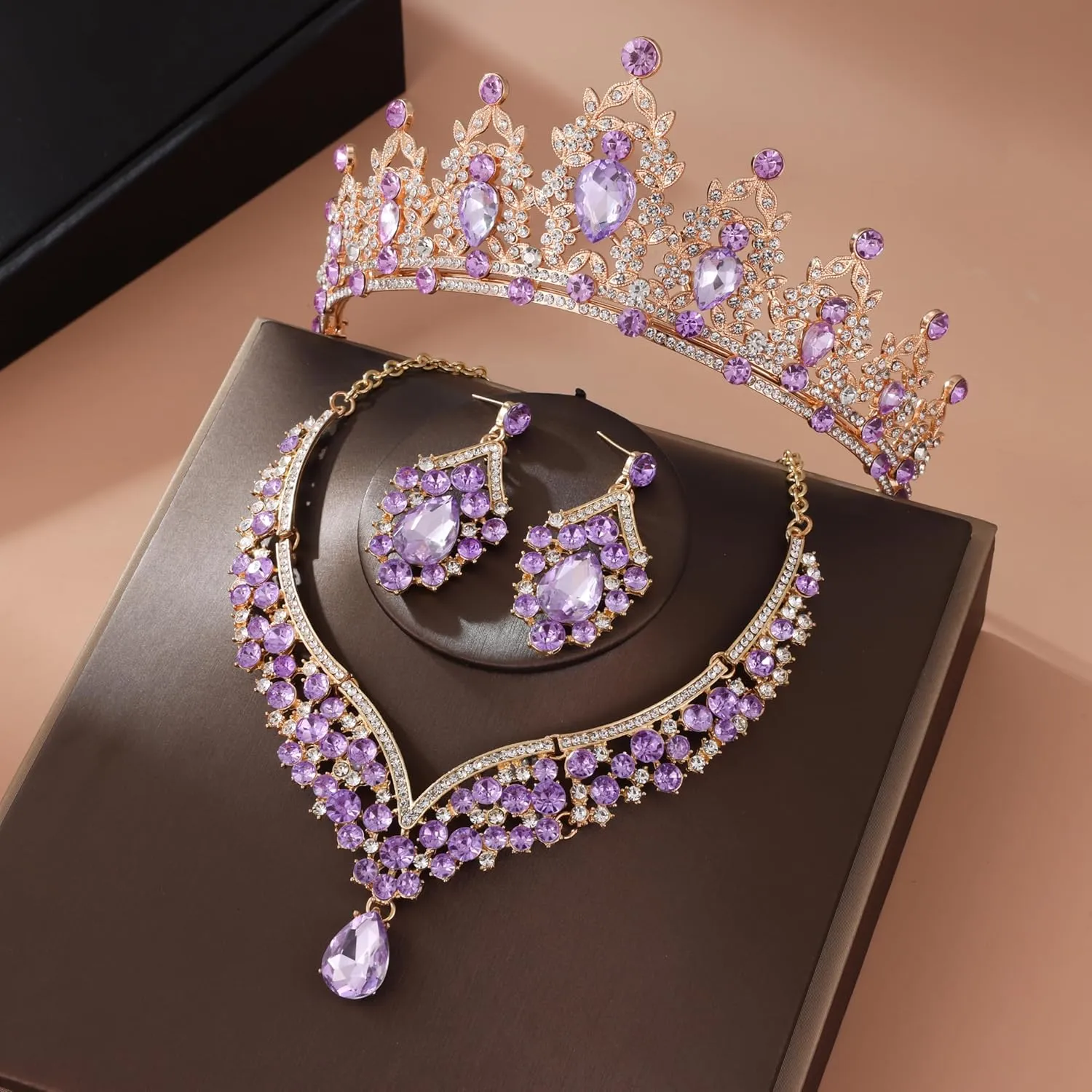 Tiaras Crown And Jewelry Sets for women,Tiaras Earrings and Necklace for Wedding, Birthday,Rhinestone Crystal Bridal Jewelry Sets for Costume Birthday Party Prom(A1)