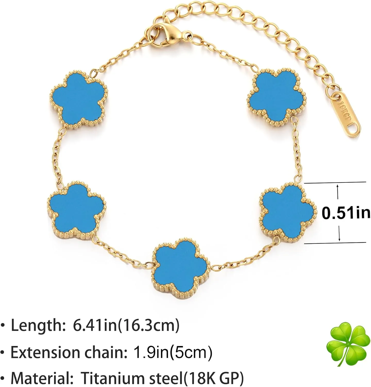 TICVSS Four Leaf Clover Bracelet for Women 18K Gold Plated Stainless Steel Lucky 4 Leaf Gold Link Bracelet Jewelry Gift for Women
