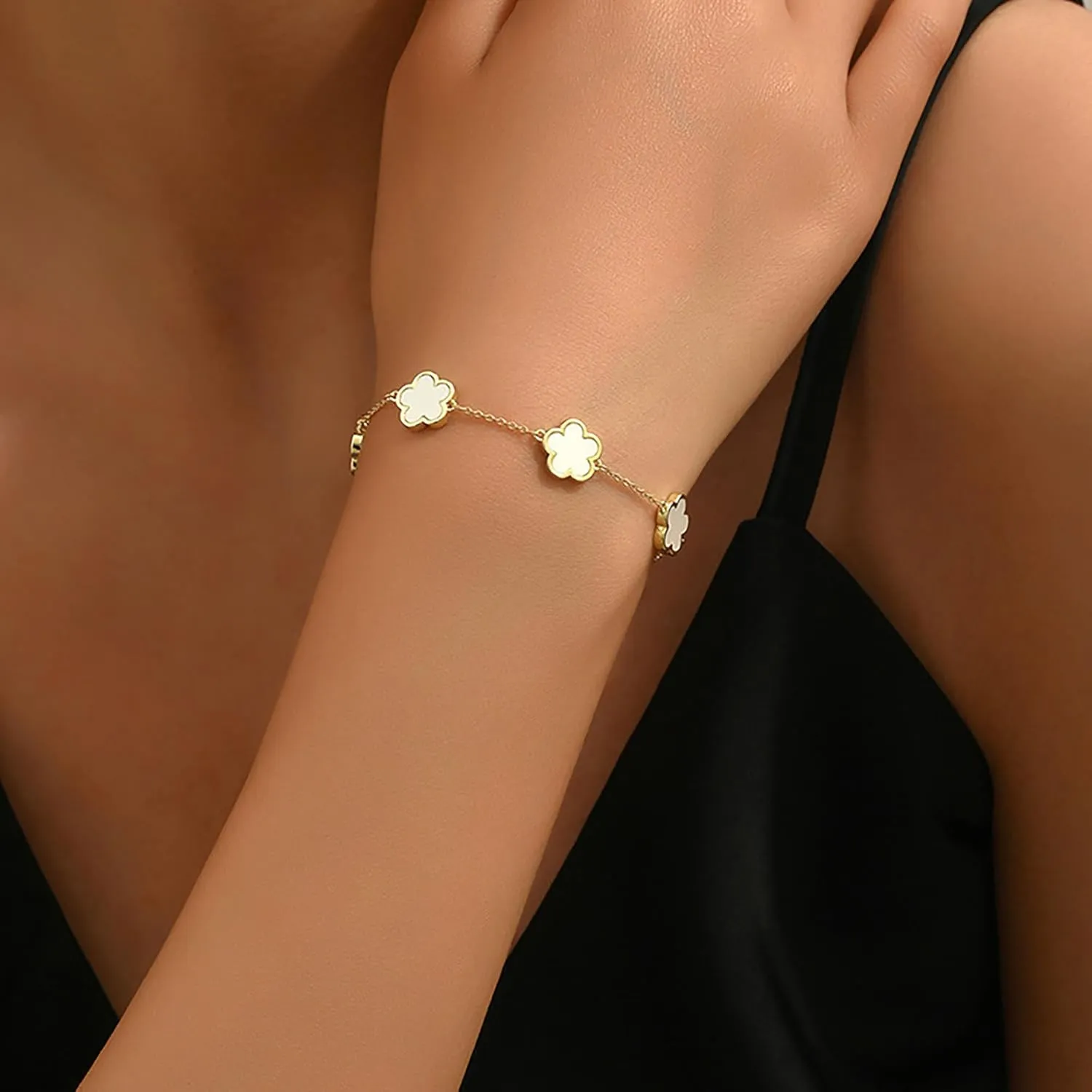 TICVSS Four Leaf Clover Bracelet for Women 18K Gold Plated Stainless Steel Lucky 4 Leaf Gold Link Bracelet Jewelry Gift for Women