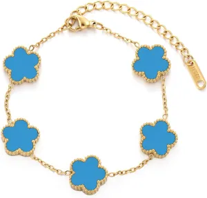 TICVSS Four Leaf Clover Bracelet for Women 18K Gold Plated Stainless Steel Lucky 4 Leaf Gold Link Bracelet Jewelry Gift for Women
