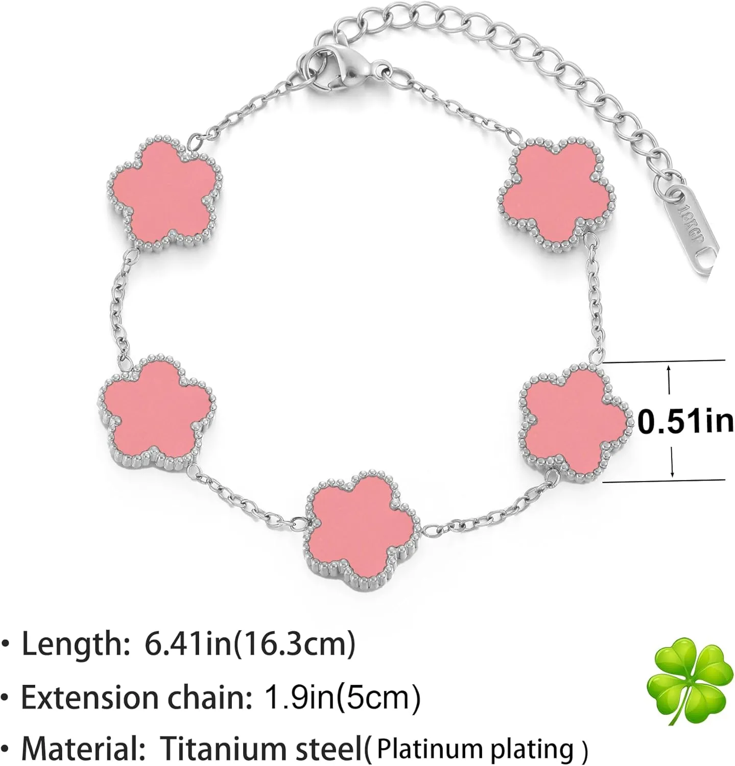 TICVSS Four Leaf Clover Bracelet for Women 18K Gold Plated Stainless Steel Lucky 4 Leaf Silver Chain Link Bracelet Jewelry Gift for Women