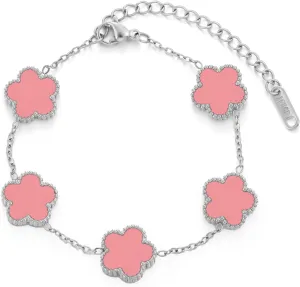 TICVSS Four Leaf Clover Bracelet for Women 18K Gold Plated Stainless Steel Lucky 4 Leaf Silver Chain Link Bracelet Jewelry Gift for Women