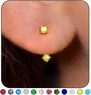 TLY Huggie Earrings for Women Gold Birthstone Stud Earrings Dainty Diamond Earrings Jacket Cute Small Tiny Cubic Zirconia Earrings Minimalist Everyday CZ Crystal Earrings for Women